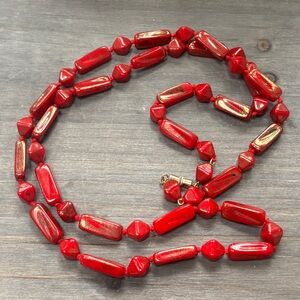 Gorgeous Long Red Beaded Necklace Vintage